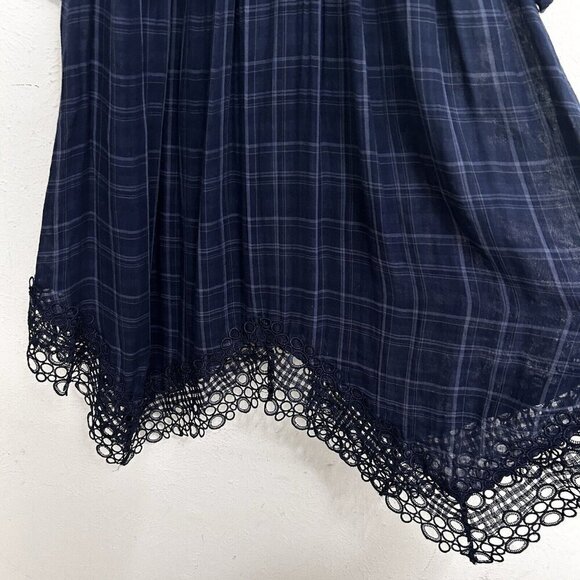 AKEMI + KIN ANTHROPOLOGIE Codie Kerchief DRESS Crochet Trim Blue Plaid Size - Picture 7 of 16